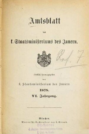 Amtsblatt des Königlichen Staatsministeriums des Innern. 6. 1878