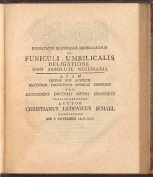 XVIII. De Funiculi Umbilicalis Deligatione Non Absolute Necessaria