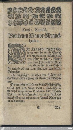 Das 1. Capitel. Von denen Haupt-Kranckheiten