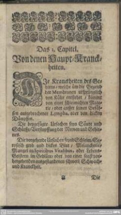 Das 1. Capitel. Von denen Haupt-Kranckheiten