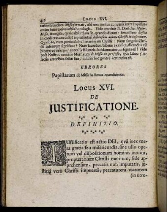 Locus XVI. De Justificatione.