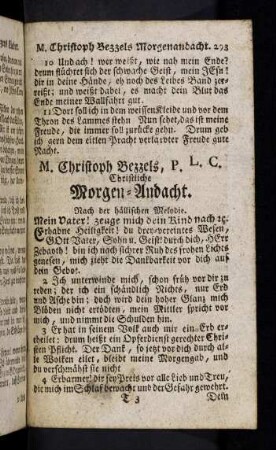 293-297, M. Christoph Bezzels Morgenandacht; Abend-Andacht