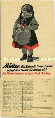Postkarte der KPD mit Werbung für eine Zeitung