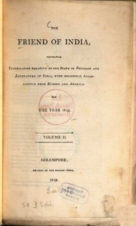 The friend of india. Monthly series. 2. 1819