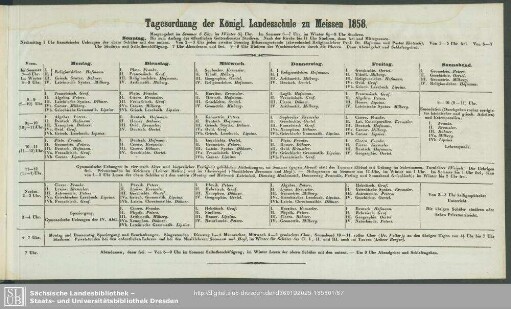 Tagesordnung der Königl. Landesschule zu Meissen 1858