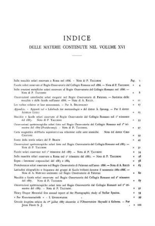 INDICE DELLE MATERIE CONTENUTE NEL VOLUME XVI