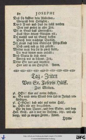 Tag-Zeiten von St. Josephi Hülff.