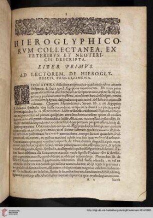 Hieroglyphicorvm collectanea, ex veteribvs et neotericis descripta
