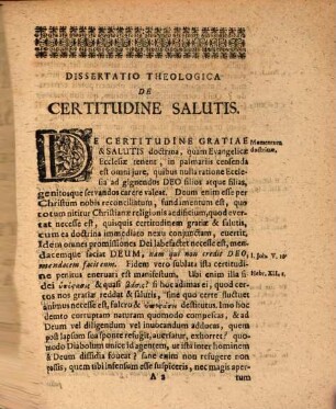 Diss. ... de certitudine salutis contra quorundam recentiorum maxime errores vindicata