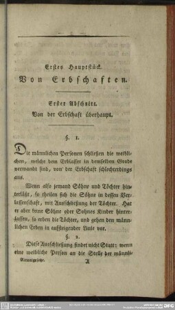 Erstes Hauptstück. Von Erbschaften