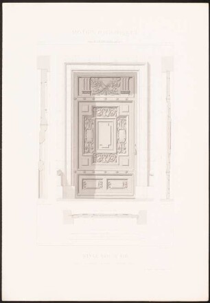 Eglise St. Gervais, Paris: Ansicht Portal, Fassadenschnitte horizontal, vertikal (aus: Motifs historiques d´architecture et de sculpture d´ornement, hrsg.v. César Daly, Bd.1, 1870)