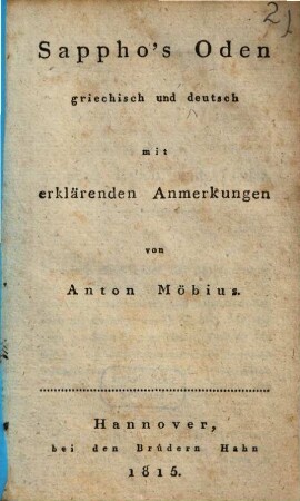 Sappho's Oden : Griech. u. deutsch. m. erklärenden Anm.
