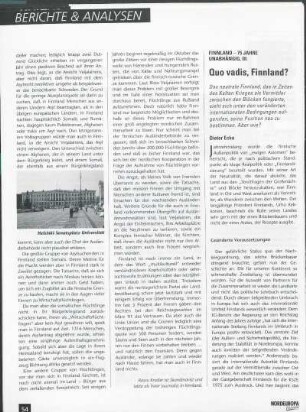 Finnland - 75 Jahre unabhängig, III: Quo vadis, Finnland?