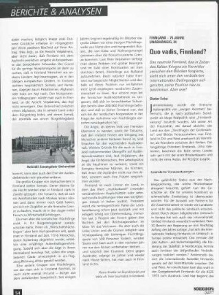 Finnland - 75 Jahre unabhängig, III: Quo vadis, Finnland?