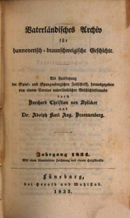 Vaterländisches Archiv für hannoverisch-braunschweigische Geschichte. 1834, 1834