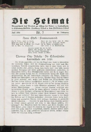 Juli 1931, Nr. 7, 41. Jahrgang