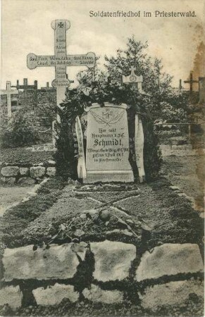 Erster Weltkrieg - Postkarten "Aus großer Zeit 1914/15". "Soldatenfriedhof im Priesterwald" (bei Vilcey-sur-Trey/Dép. Meurthe-et-Moselle)