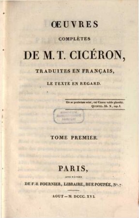 Oeuvres complètes de M. T. Cicéron, 1. Ouvrages de rhéthorique