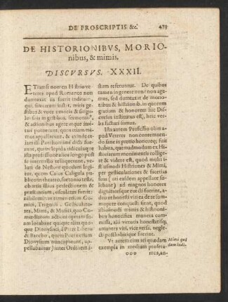 De Historionibus, Morionibus, & mimis. Discursus. XXXII.
