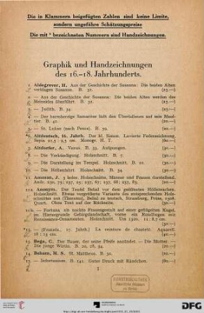 Graphik und Handzeichnungen des 16.-18. Jahrhunderts (Nr. 1-148)