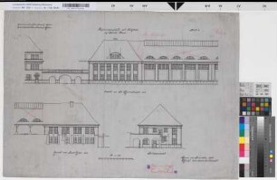 Wagenreinigungshalle mit Werkstätte auf Bahnhof Wanne, Blatt 3: Ansichten, M. 1:100 Hgl, Sknr.: 2, Fanr.: 10, Bunr.: 7