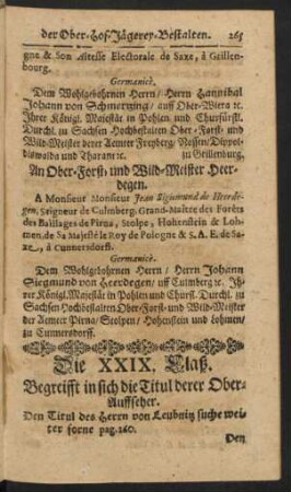 Die XXIX. Claß. Begreifft in sich die Titul derer Ober-Auffseher