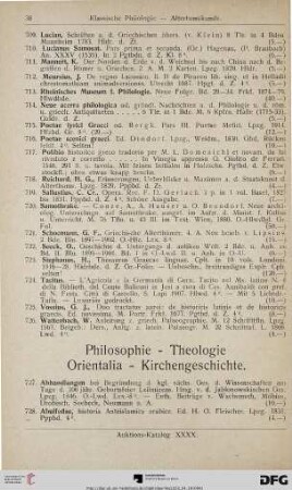 Philosophie, Theologie, Orientalia, Kirchengeschichte (Nr. 727-893)