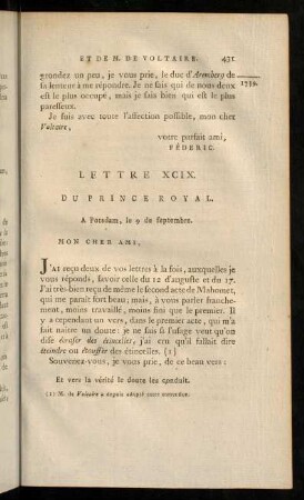 431-443, Lettre XCIX.-C.