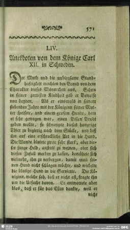 LIV. Anekdoten von dem Könige Carl XII. in Schweden