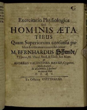 Exercitatio Physiologica De Hominis Aetatibus
