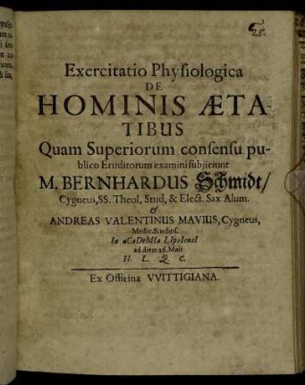 Exercitatio Physiologica De Hominis Aetatibus