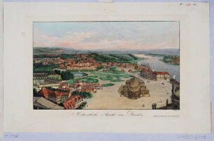 Ansicht von Dresden, Blick aus der Vogelperspektive in Höhe des Hausmannsturmes nach Nordwesten mit neuer Semperoper