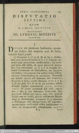 Disputatio Septima Quam D. I. Mart. MDCCLX. Defendit Io. Ludovic. Moebius Cizensis