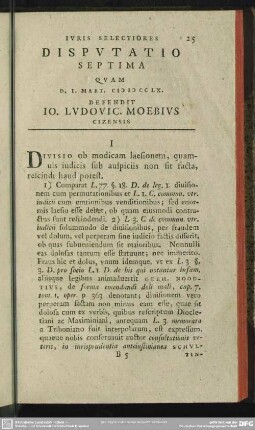 Disputatio Septima Quam D. I. Mart. MDCCLX. Defendit Io. Ludovic. Moebius Cizensis