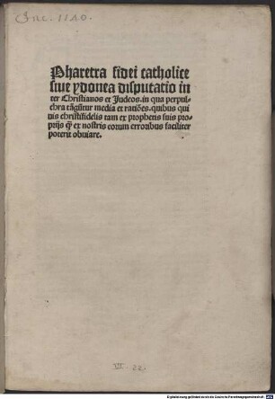 Pharetra fidei catholicae sive idonea disputatio inter Christianos et Judaeos