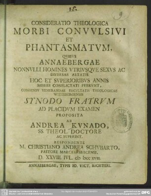 Consideratio Theologica Morbi Convulsivi Et Phantasmatum