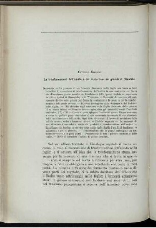 Capitolo Secondo. La trasformazione dell' amido e del saccarosio nei granuli di clorofilla.
