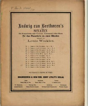 Ludwig van Beethoven's Tonschöpfungen : (Symphonien, Duos, Trios, Quartetten, Quintetten, Septetten etc. etc.). 29, op. 12,3: Sonate Nr. 3 ; Es-Dur