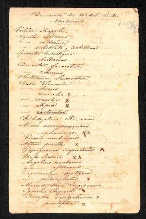 Handschriftliche Liste von Objekten des Niederländischen Reichsmuseums