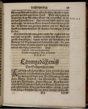 Ehrengedächtnüß Der Seeligverstorbenen