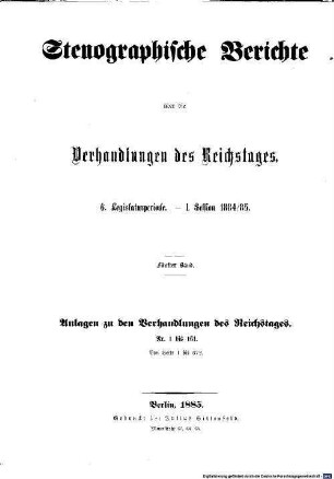 Verhandlungen des Reichstages. Stenographische Berichte. 83. 1884/85