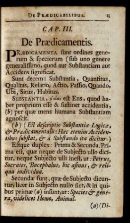 Cap. III. De Praedicamentis.