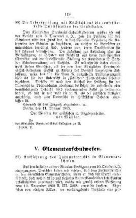 Ausführung des Turnunterrichts in Elementarschulen : [V. Elementarschulwesen]