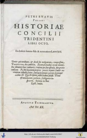 Petri Svavis Polani Historiae Concilii Tridentini Libri Octo : Ex Italicis summa fide et accuratione Latini facti