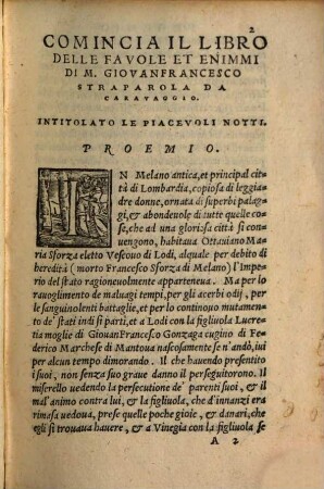 Le Piacevoli Notti Di Messer Giovanfrancesco Straparola Da Caravaggio : Nelle Qvali Si Contengono le Fauole con i loro Enimmi da dieci donne, & duo giouani raccontate, Cosa Dilettevole, ne piu data in luce, 1