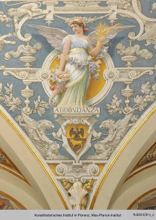 Ausmalung des Treppenhauses im Palazzo Grifoni Budini Gattai : Weibliche Allegorien mit den Wappen der Familie Budini Gattai