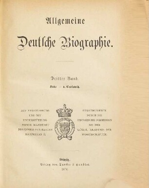 Allgemeine Deutsche Biographie, 3. Bode - v. Carlowitz