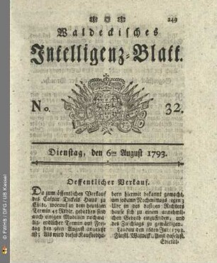 No. 32. Dienstag, den 6ten August 1793