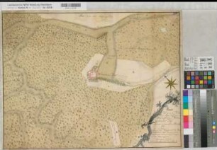 Winchenbach (Siegen) Ländereien des herrschaftlichen Hofes Winchenbach (Windgenbach) 1762 70 Ruten = 9,8 cm 47 x 62 kol. Zeichnung J. H. von Pfau Vignette KSA Nr. 50