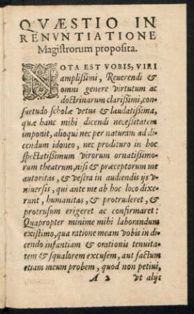 Quaestio In Renuntiatione Magistrorum proposita.